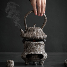侘寂风陶瓷日式银彩莲蓬提梁壶鎏银温茶炉套装加热温茶器手工茶壶
