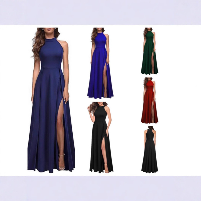 Women's Halter Neck Sexy Evening Dress 2025 Summer Amazon Fashion Slit Cocktail Long Dress Formal Gown