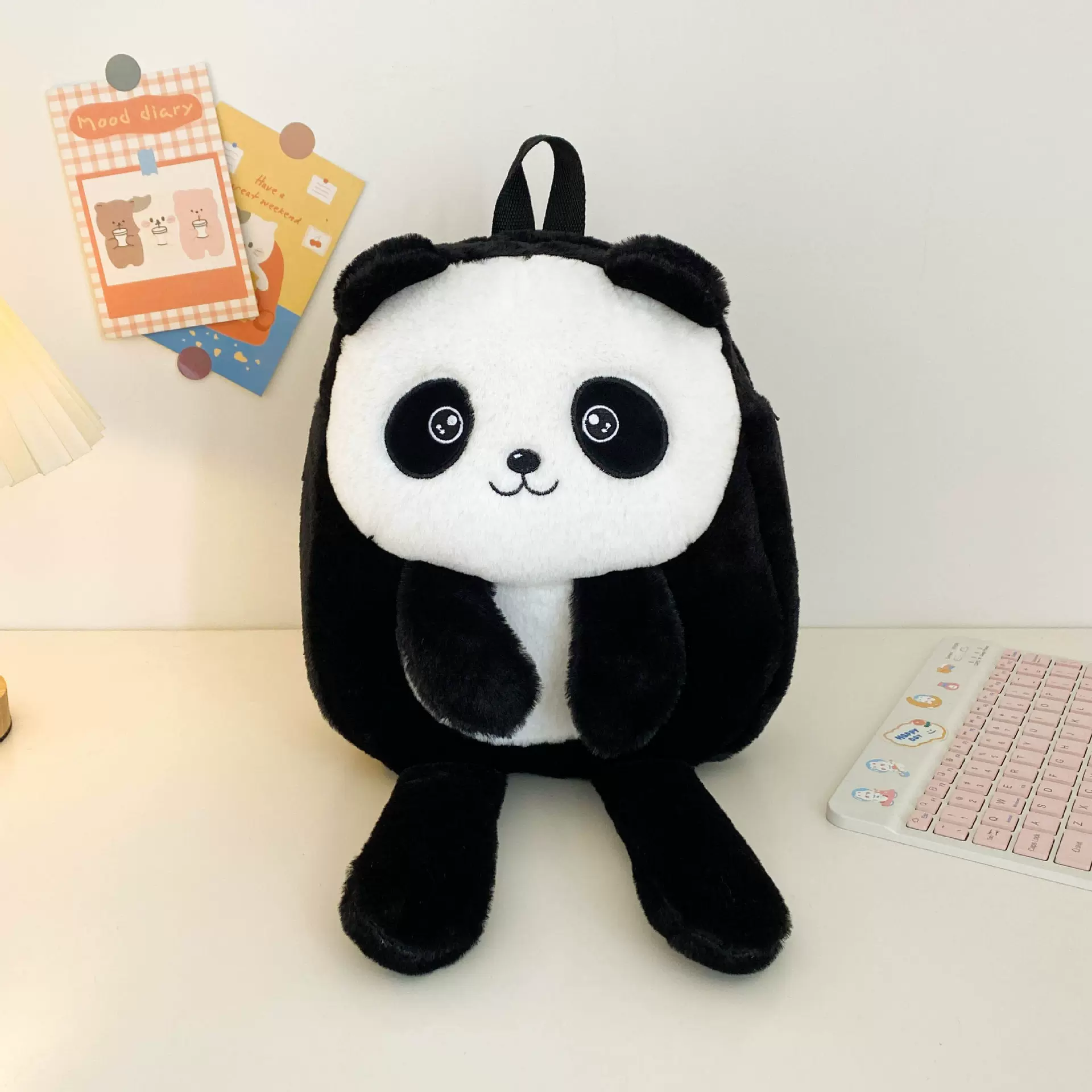 时尚儿童小包包个性熊猫双肩包大容量可爱卡通毛绒玩具包潮流萌包