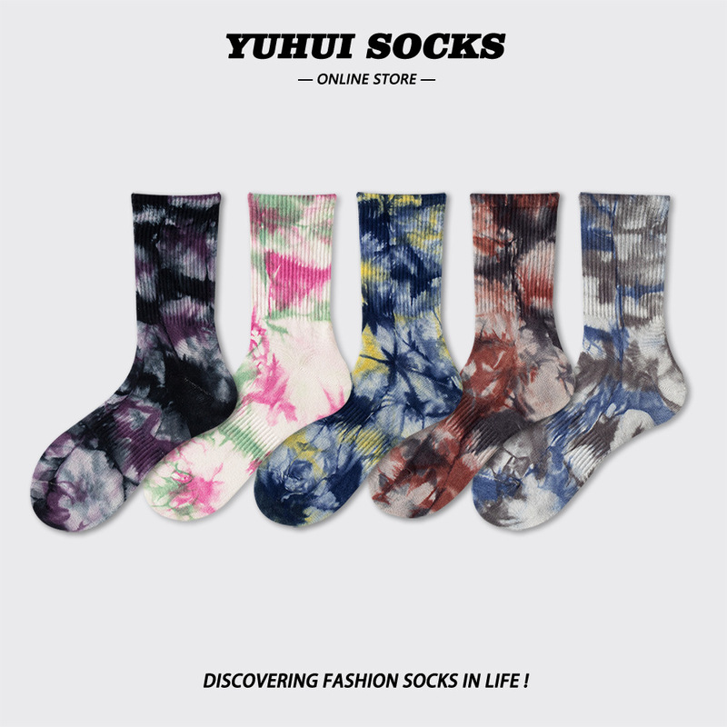 Trendy Niche High-end Tie-dye Socks New Spring and Autumn Ins Casual Sports Mid-length Socks for Men and Women Combed Cotton Trendy Niche High-end Tie-dye Socks New Spring and Autumn Ins Casual Sports Mid-length Socks for Men and Women Combed Cotton