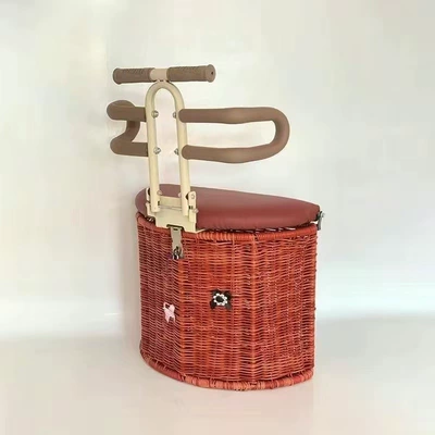 Electric Child Seat Seat Foldable Front Child Battery Car Electric Car Tricycle Baby Seat Safety (Electric car child seat) - three-wheel-bamboo-basket-wine-red-semi-surround-decorative-flowers-in-random-colors