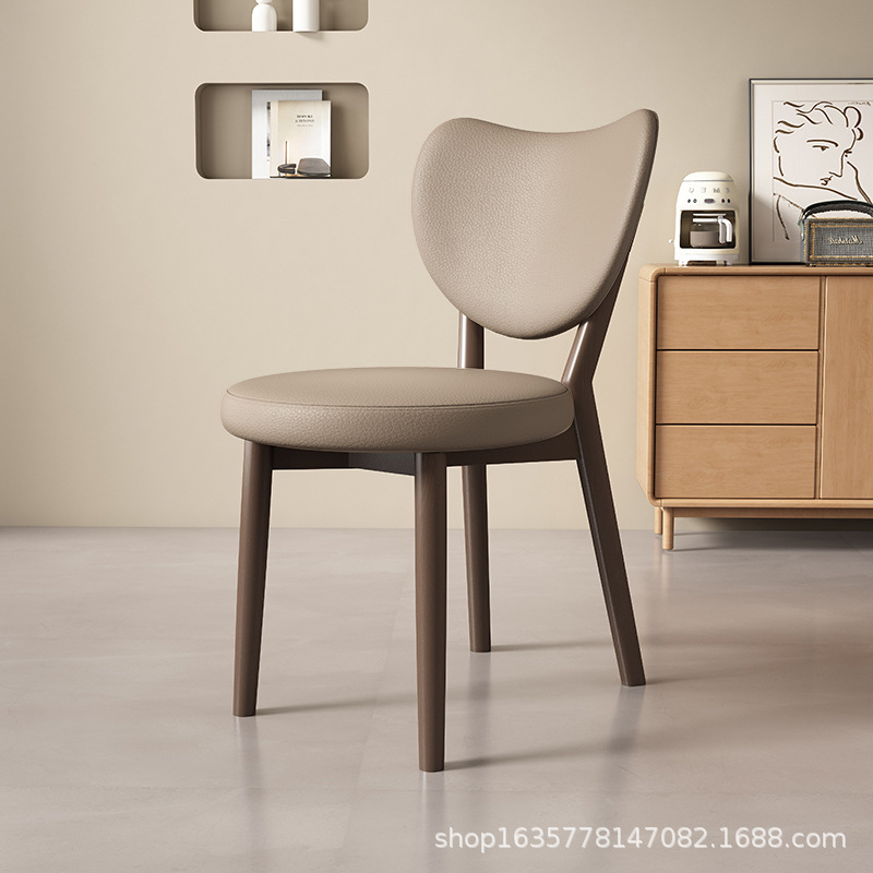 Silla de comedor de madera sólida retro nórdica, silla de comedor moderna y simple, respaldo de cuero suave, taburete de comedor de hotel antiguo