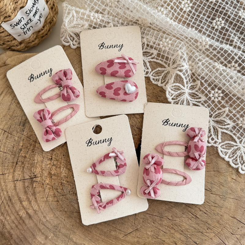 Korean Style Sweet Children's Pink Polka Dot Love Hair Accessories Fabric Candy Girls' Hair Pin All-match Girls' Hair Accessories Headwear