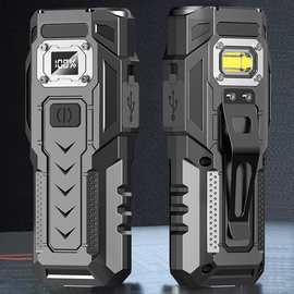 跨境新款LED多功能磁吸强光手电筒 户外应急照明充电宝汽修工作灯