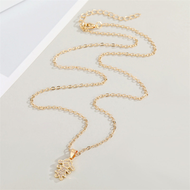 new cute full diamond boy girl pendant necklace