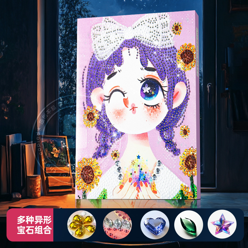 Diseño original transfronterizo nueva luz y sombra princesa de cuento de hadas pegatinas de diamante 5D DIY con marcos de tamaño brillante pintura de diamante