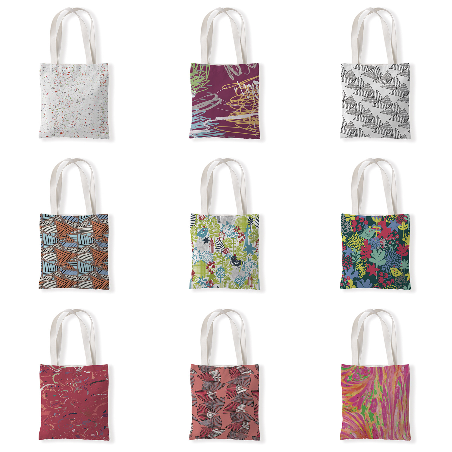 创意几何印花手提时尚单肩购物袋休闲零钱袋文艺手提帆布袋定制