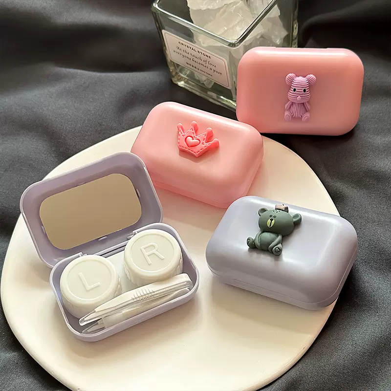 新款糖果色透明塑料隐形眼镜盒/隐形眼镜美瞳盒子/伴侣盒 双联盒