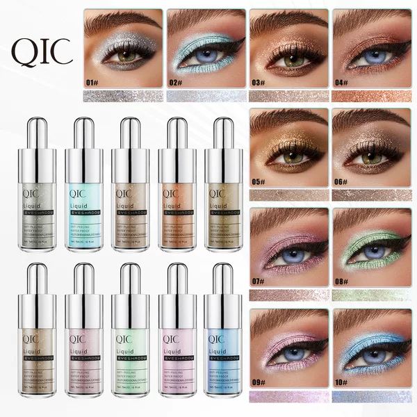 QIC Small Bottle Ten Color Liquid Eyeshadow Glitter Sequins Fine Flash Pearlescent Chameleon Eyeshadow Cross-border Makeup