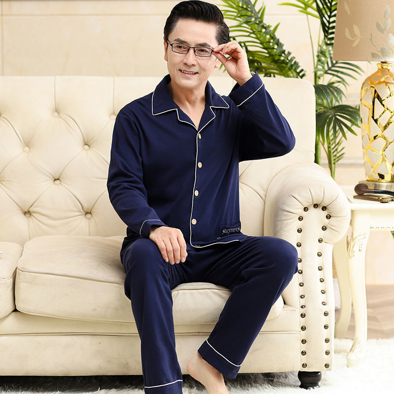 100% algodón pijamas hombres de manga larga primavera y otoño traje de verano homewear de hombres de mediana edad y ancianos