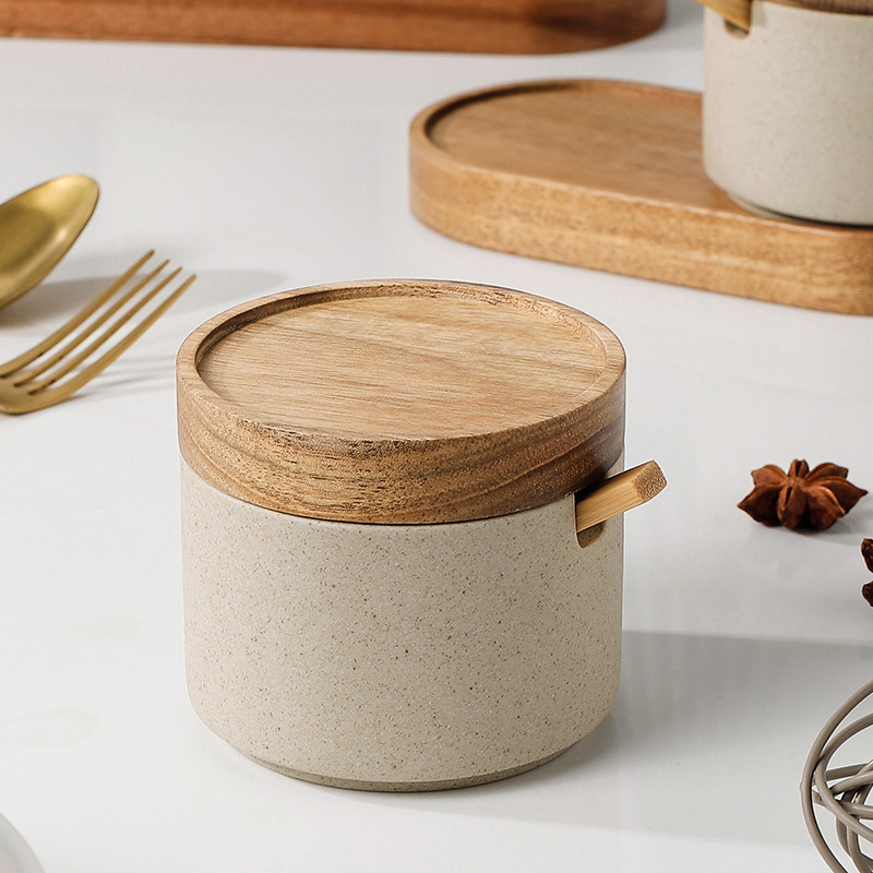 Taza de condimento de cerámica japonesa, cocina doméstica, alta calidad de condimento con tapa, caja de condimento roja de gran capacidad