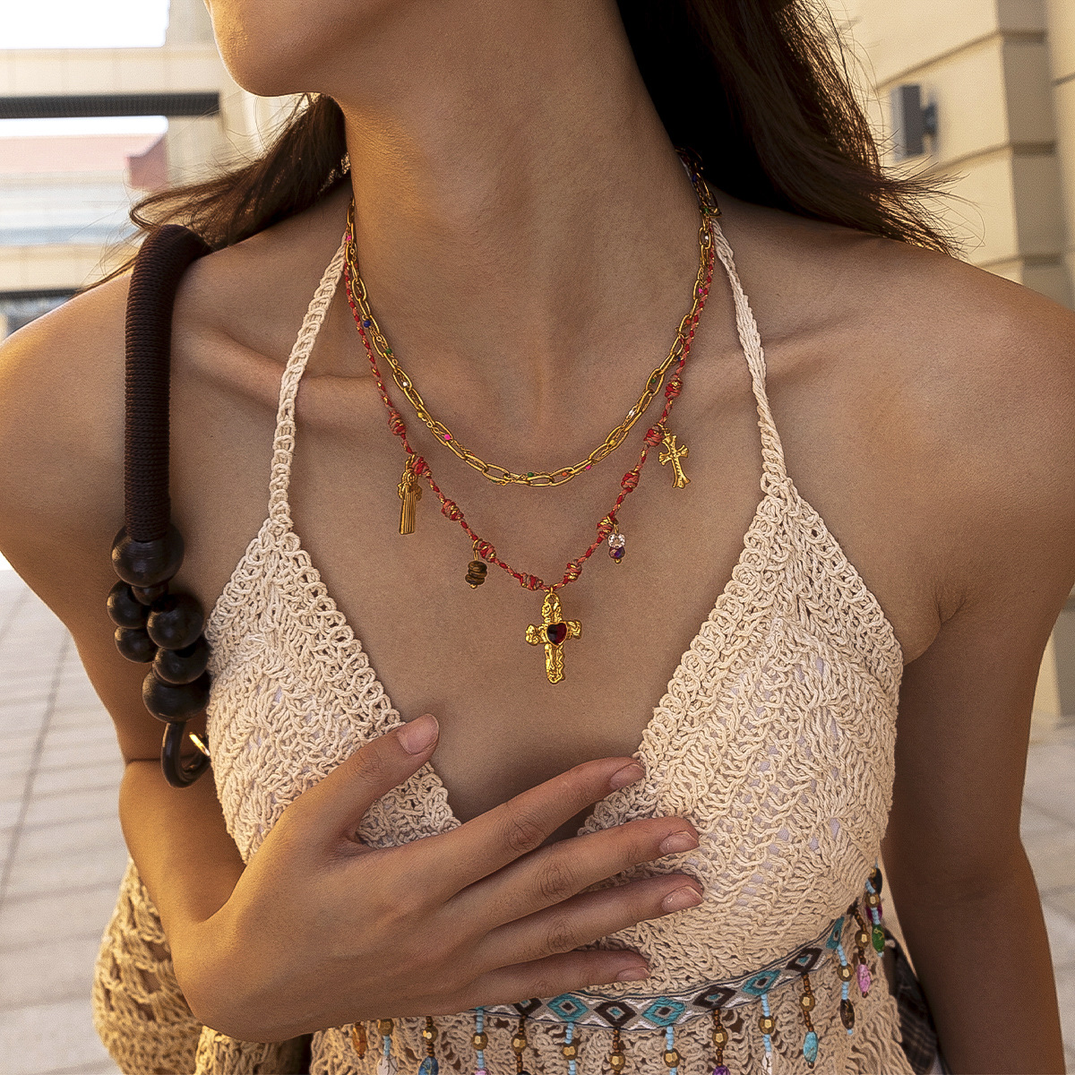 Collar de acero inoxidable TENA Europa y América lujo ligero de lujo alto sentido de moda cruz de dama collar de zircon accesorios transfronterizos image 4