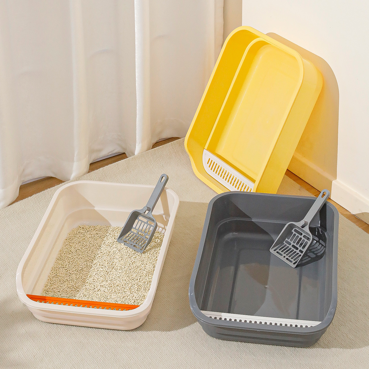 Tela larga boca boca semicerrada, caja de arena para gatos, caja de arena para gatos, inodoro para gatos extra grande y alto, desodorante, salpicaduras externas, inodoro para gatos