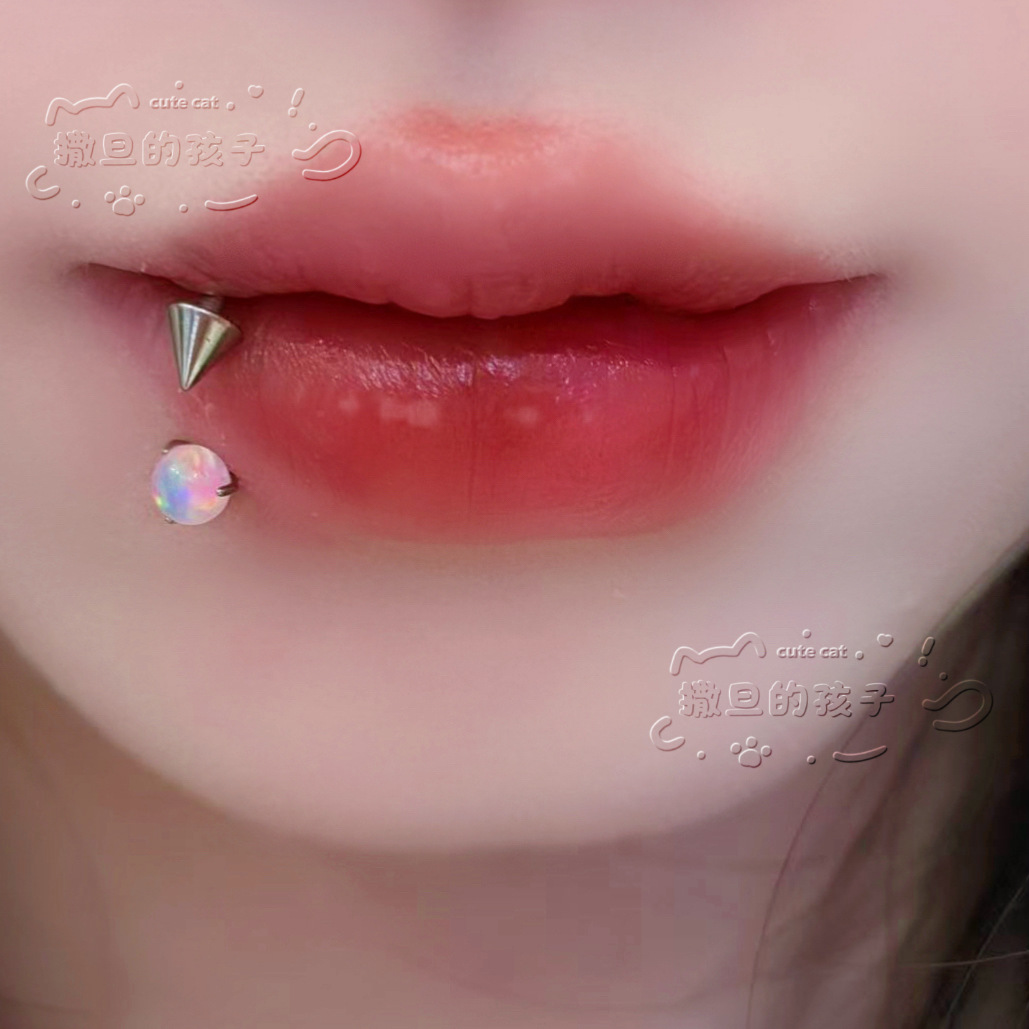 Labret stud lip piercing jewelry styling detail