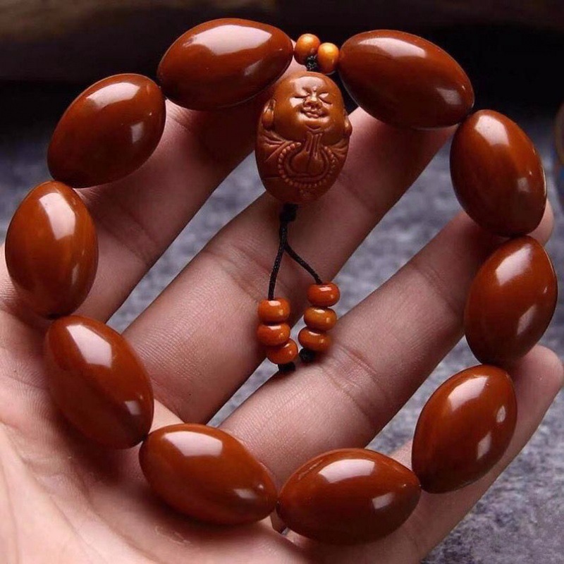 橄榄核打磨素珠手串手链文玩老油红料男女款