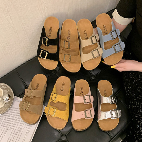 in stock Wholesale Vintage Belt Buckle Platform Buckle Slippers Women 2025 Summer Outfit Casual Beach Soft Slippers