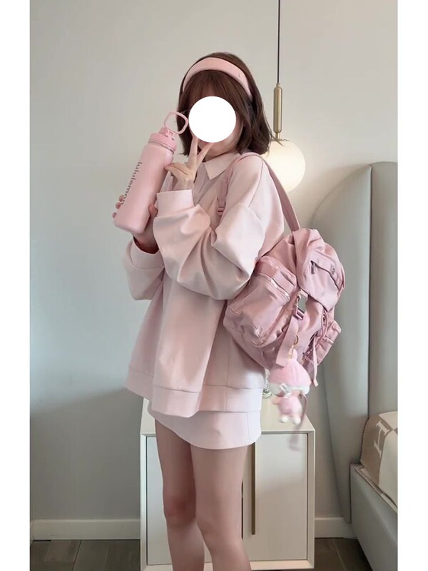 韩系甜美风气质套头假两件条纹卫衣女春秋宽松设计感百搭休闲上衣|undefined