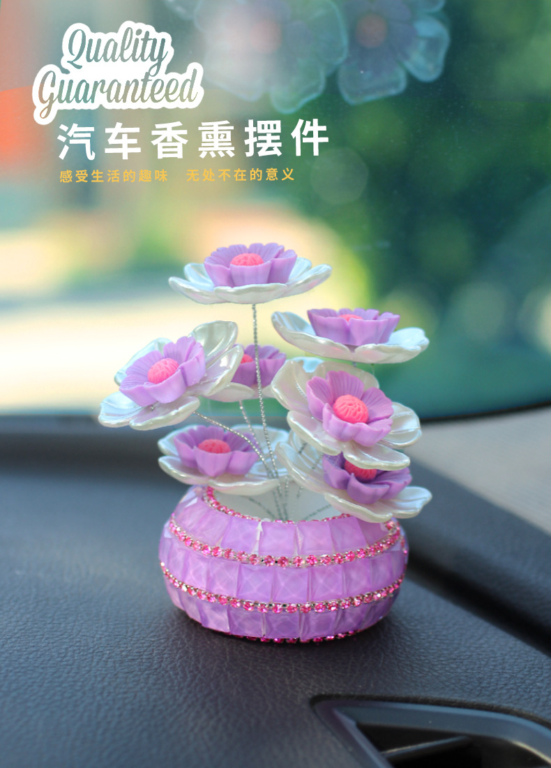 Handmade DIY Flowers for Girls, Cute Car Interior Decoration Car Ornaments, Creative Diamond-Encrusted Small Flower Pots, Central Control Ornaments