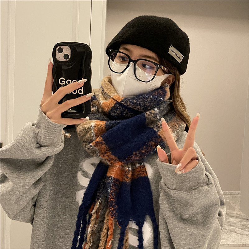 Otoño e Invierno retro bufanda a cuadros estilo coreano suave cepillado bufanda cálida moda todo partido chal estudiante pareja bufanda