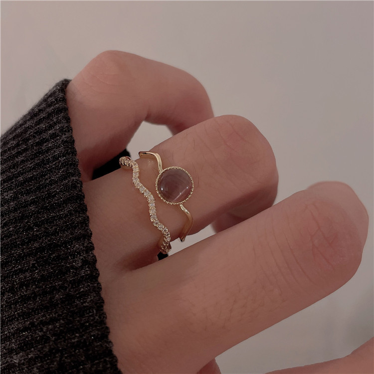 Retro Round Copper Plating Inlay Opal Pearl Zircon Rings 1 Piece