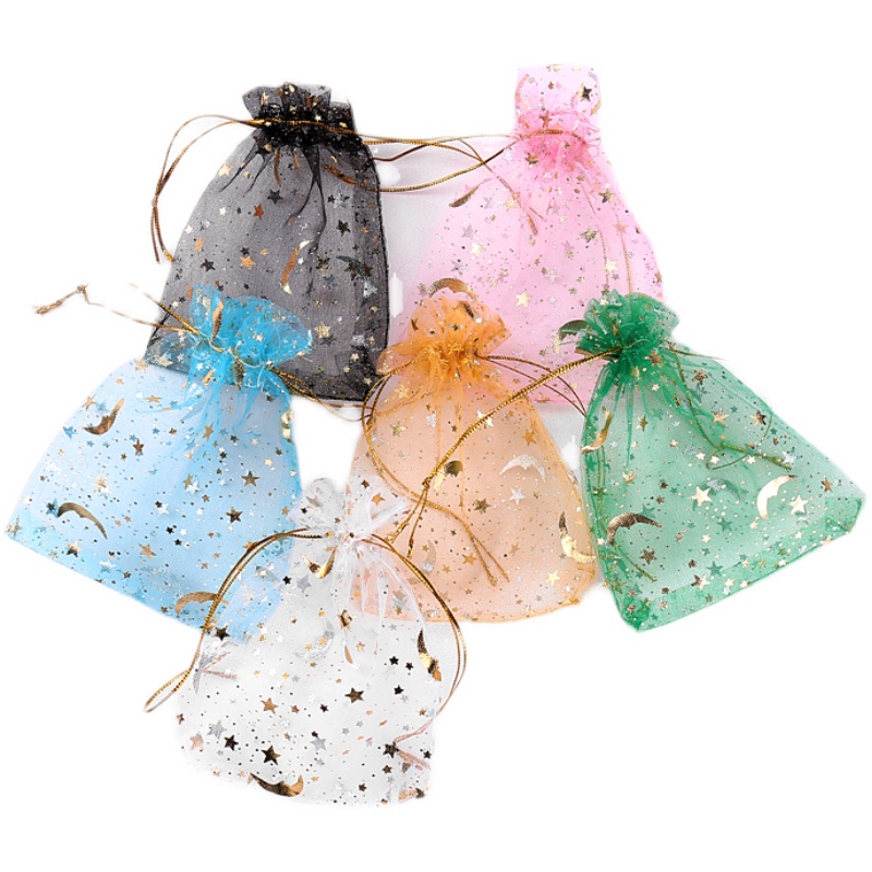 批发50个星月纱袋束口礼品袋饰品首饰糖果圣诞礼包装烫金星月纱袋
