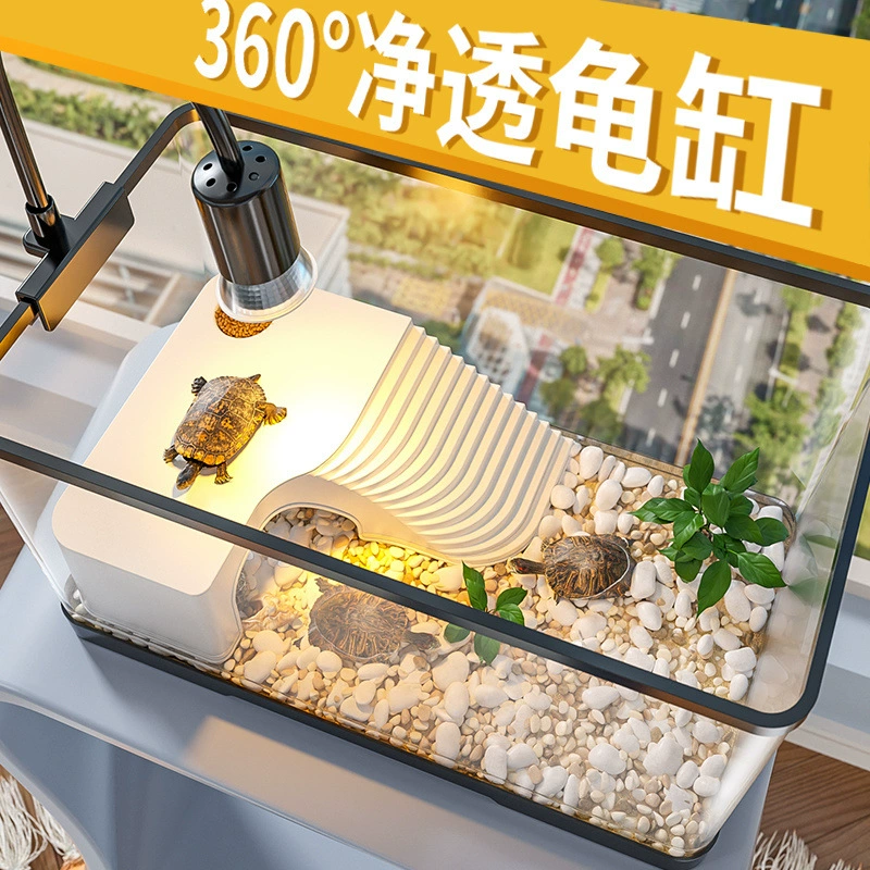 Аквариум для черепах для домашнего использования, большой аквариум для черепах с крышкой, платформа для загара, защищенная от побега, ландшафтная вилла, небольшой экологический дренаж.