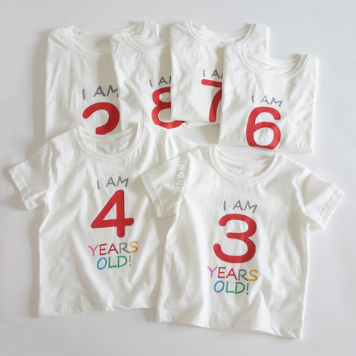 I am five years old this year!  Creative birthday T-shirt, pure cotton age commemoration, parent-child style, children's round neck short sleeves