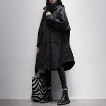 秋装新款韩版黑色连帽长袖休闲百搭宽松显瘦中长款风衣女外套