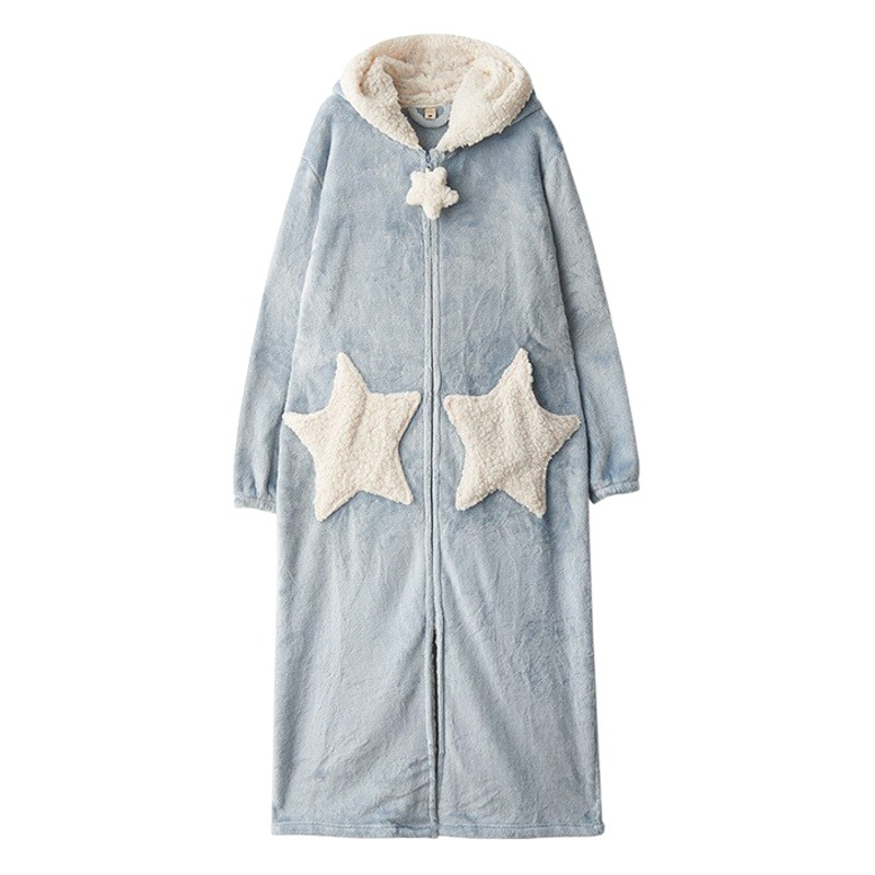 Más tamaño camisón de la estrella de las mujeres coral fleece engrosado pijamas hombres otoño e invierno largo transfronterizo exclusivo para fábrica al por mayor