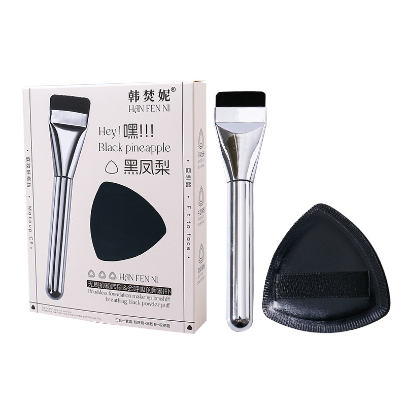Pincha negra de tres piezas set de cepillo de maquillaje en forma de un set de caja de base de cepillo de base de aire ultra suave triángulo de polvo