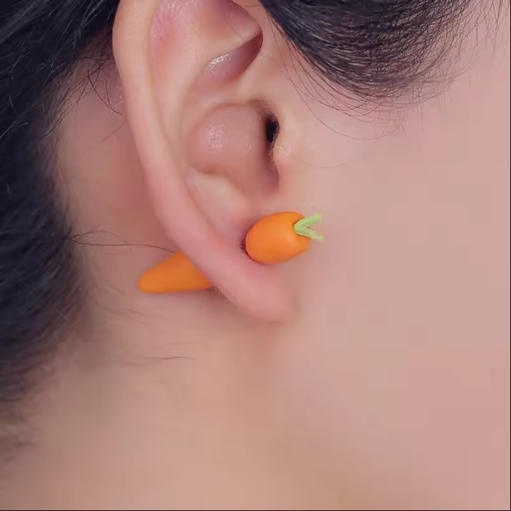 Handmade 3D Vegetable Polymer Clay Earrings for Women, Cute Pepper, Eggplant, Carrot, Double-Sided Earrings