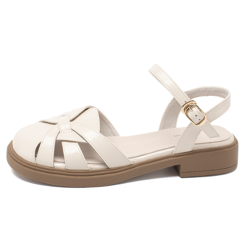 Sandalias Augu Shiden Baotou para mujer, estilo romano retro, tejidas, con diseño de jaula de cerdo, para verano 2025, sandalias para exteriores.