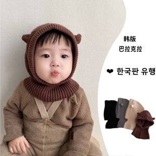 Korean Style Kidsren's Hat Autumn and Winter Balaclava Cute Ear Scarf One-Piece Hat Baby Shawl Ear Protection Woolen Hat