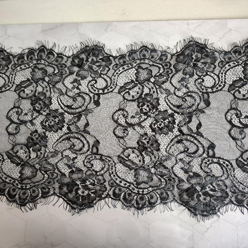 41cm锦纶双边睫毛蕾丝花边黑色内衣辅料diy针织服装花墙配饰批发