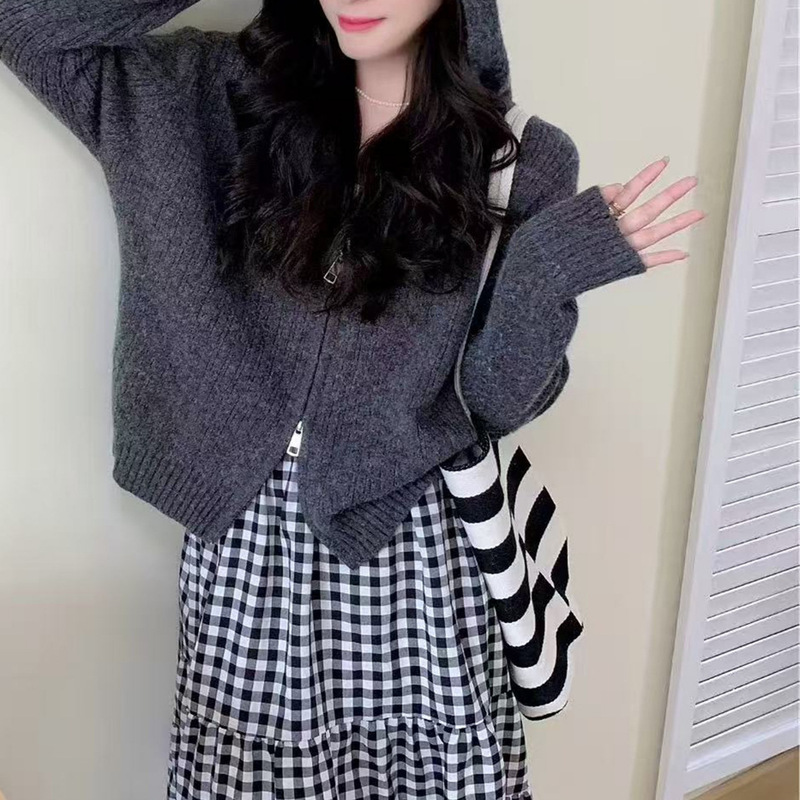 连帽拉链毛衣外套女2025秋冬新款时尚百搭宽松外穿针织开衫上衣潮|undefined