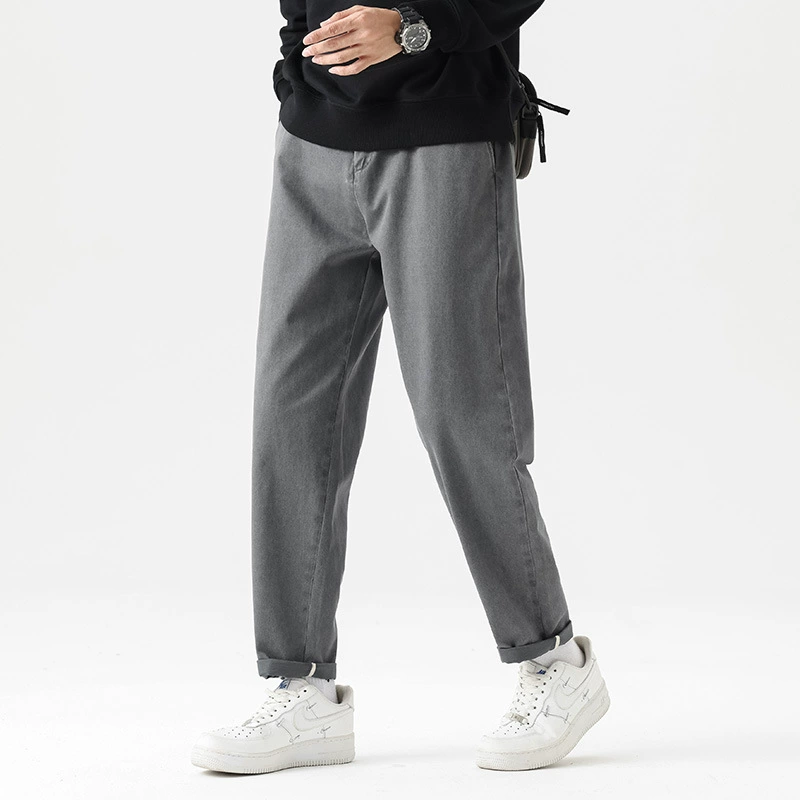 Тяжелые хлопковые повседневные брюки толстые 2024 зимние новые мужские укороченные брюки свободные корейские длинные брюки