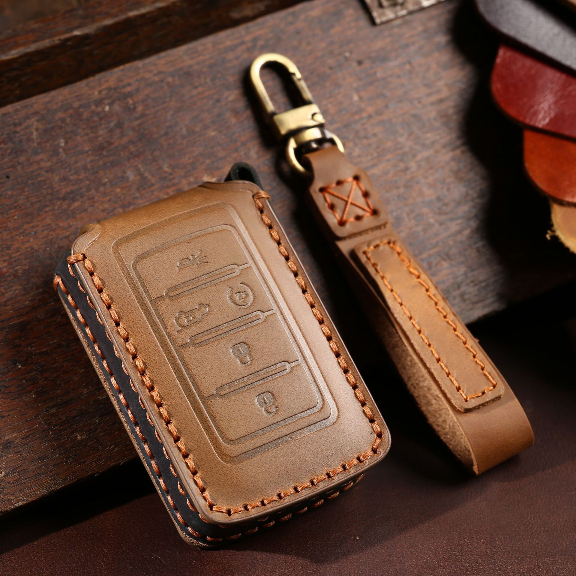 Venta caliente transfronteriza caso de la llave del coche adecuado para JEEP Nuevo Gran chenoji caso clave de protección Shell cuero genuino