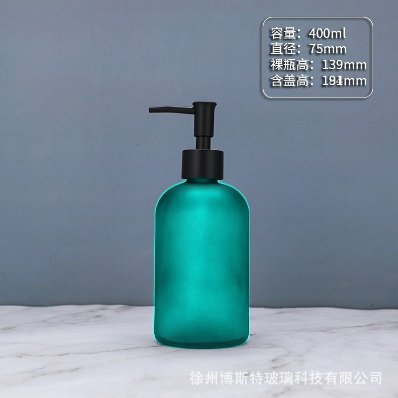 400ml; botella de arena azul + bomba de presión de cabeza negra ABS; vidrio-2