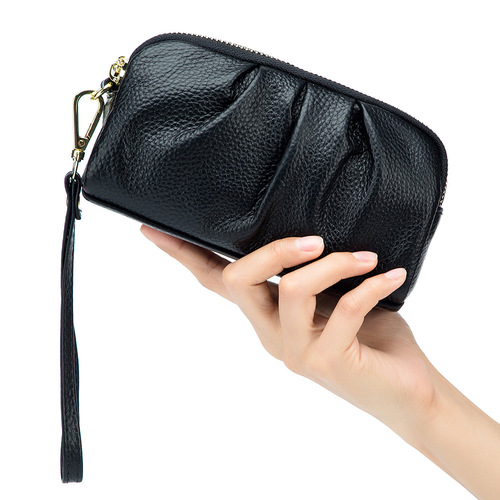 Genuine leather clutch bag for women, mother's clutch bag, first-layer cowhide double-layer zipper, high-end wallet and mobile phone bag