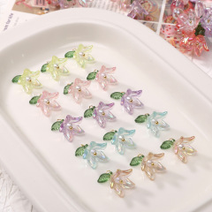 16×17mm亚克力百合花珍珠吊坠手工diy串珠手链耳环饰品材料配件