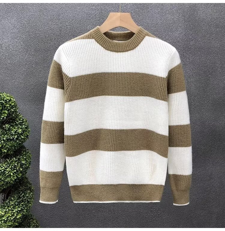 "Men's Loose Fit Wool-Blend Knit Sweater - Winter Crewneck Pullover, Warm & Soft Long Sleeve Top (Blue/Khaki/Green)"_voghion.com