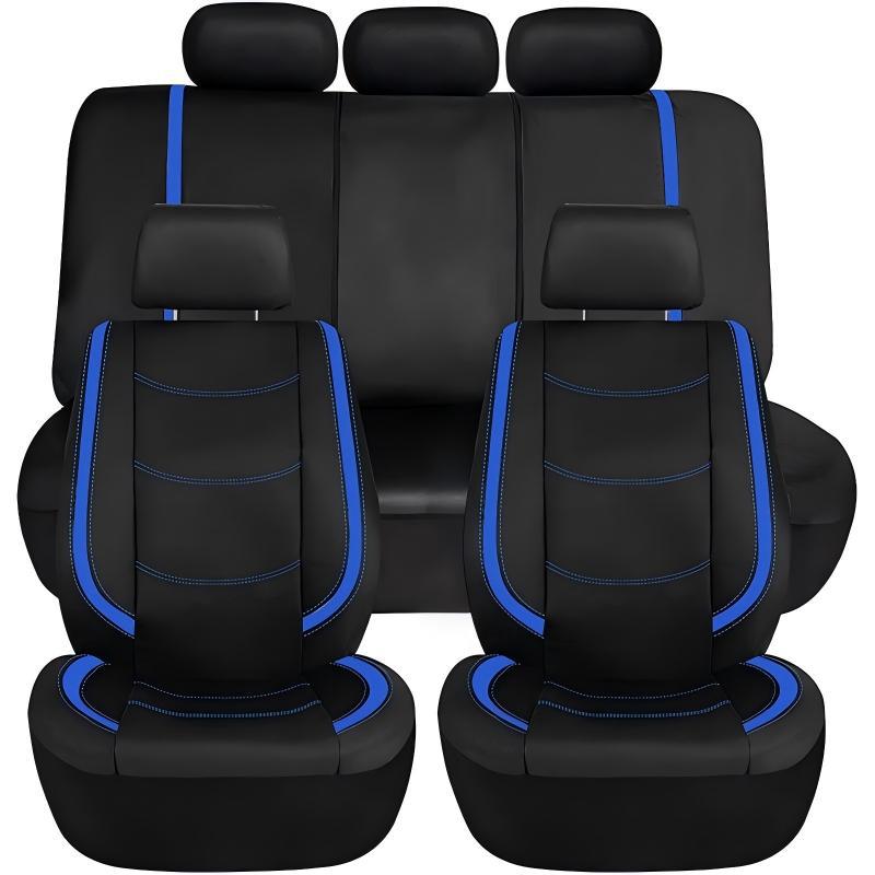 Pu Leather Car Seat Cover, Suitable for All Seasons, Five-Seater Full-Cover Seat Cover, Black Color-Blocking Fashion Style