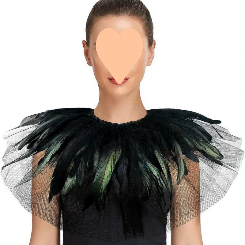Европейский и американский трансграничный перьевой двухслойный сетчатый унисекс на шнуровке шаль на Хэллоуин, черно-белый сценический костюм