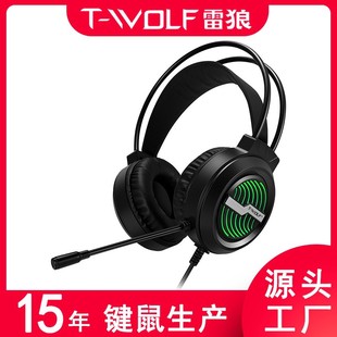 T-WOLF Thunderwolf H130 Computer Headset Headset Wired E-sports Game RGB Luminous Bass Cross-border