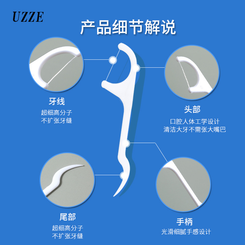 uzze 優至高彈力袋裝牙線棒50支家庭裝便攜家用牙籤隨身剔牙線棒