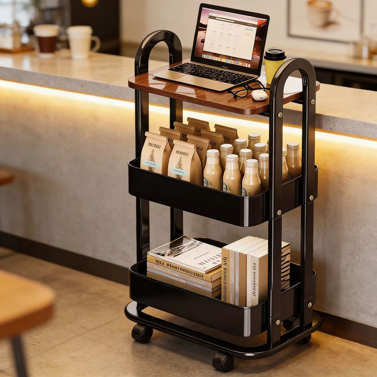 Trolley Storage Rack Second-Hand Floor-Standing Sofa Trolley Snack Storage Rack Mobile Bedroom Living Room Storage Bedside Table