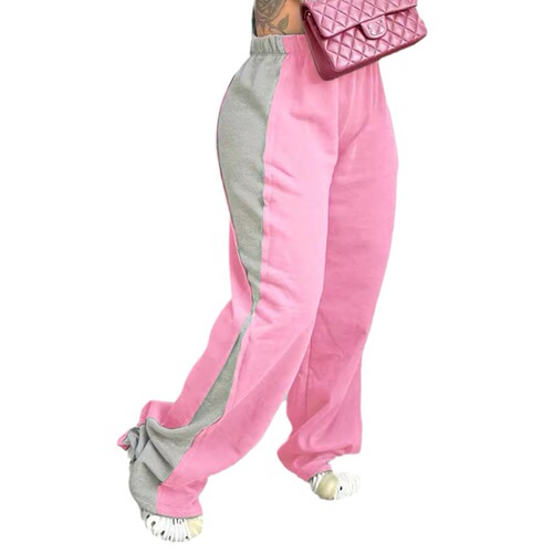 2024 Spring/Summer/Autumn Amazon European and American Cross-Border Women's Elastic-Waist Color-Block Straight-Leg Wide-Leg Sweatpants—Women’s Color-Block Design