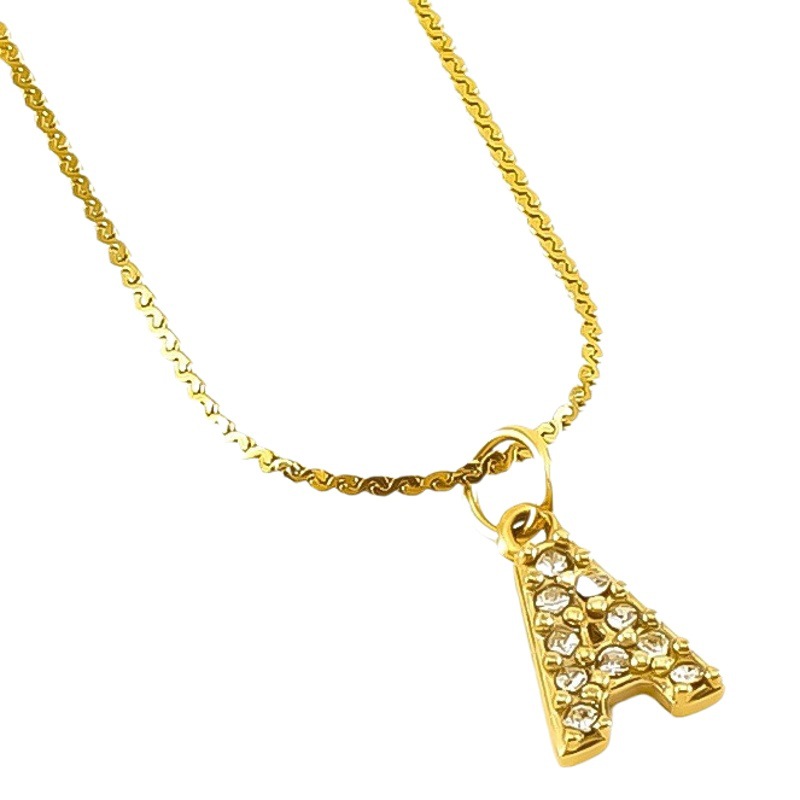 Transfronterizo europeo y americano estilo de moda todo fósforo de acero inoxidable carta Collar chapado en oro diamante incrustado estilo simple tira de cadena delgada s para las mujeres