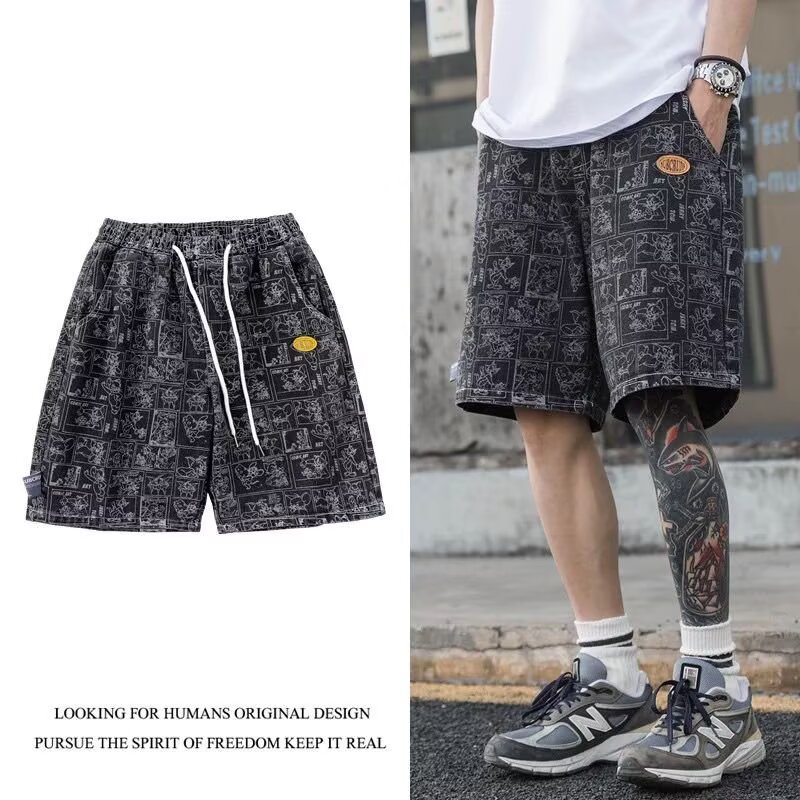 Men's Summer Denim Shorts Trendy Casual High Street Style Thin Loose Fitting Five Point mid Length Pants_viptrois.com