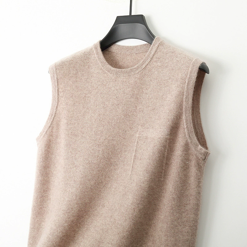 Woolen knitted sweater with a round collar sleevless, vest, increased thickness